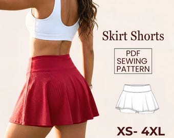 Women's Skort Sewing Pattern, Athletic Tennis Skirt Shorts, Sizes XS-4XL (PDF Download)