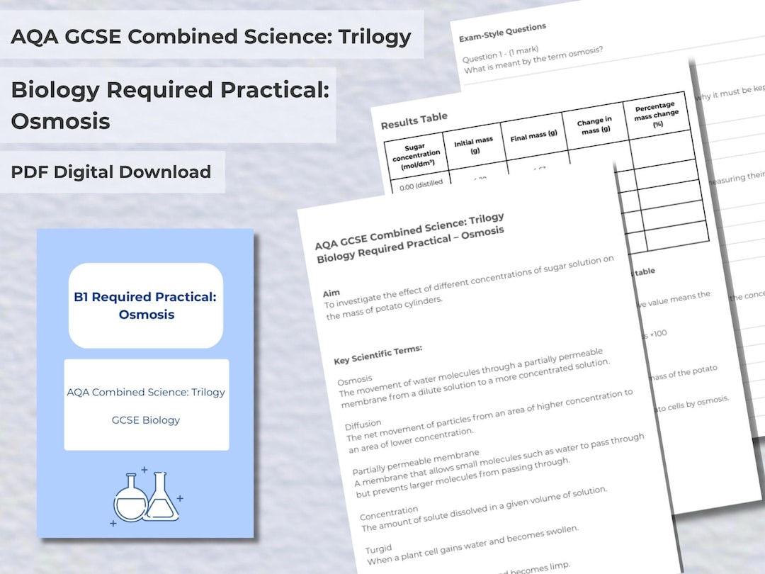 AQA GCSE Biology Osmosis Practical Workbook | Potato Experiment ...