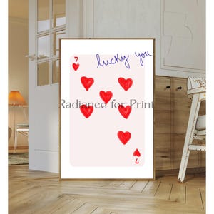 Arte de pared con la carta 7 de corazones, arte de pared "Lucky You"