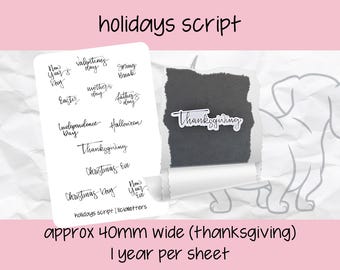 Holiday Planner Stickers | Holidays Script Stickers | Yearly Planner Stickers | Hand Lettered Planner & Journal Decor