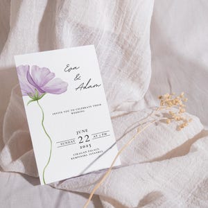 Editable Wedding Invitation Template – Elegant Purple Floral Design – Instant Download via Canva