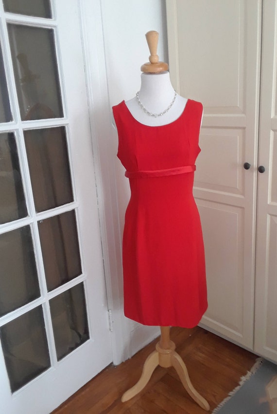 60s Dress, Red, 1960s, Cocktail, Low Back, Bows, S