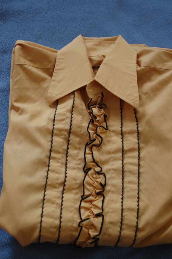 60s Men's Shirt, Tuxedo, Ruffled, Gold, Long Sleev