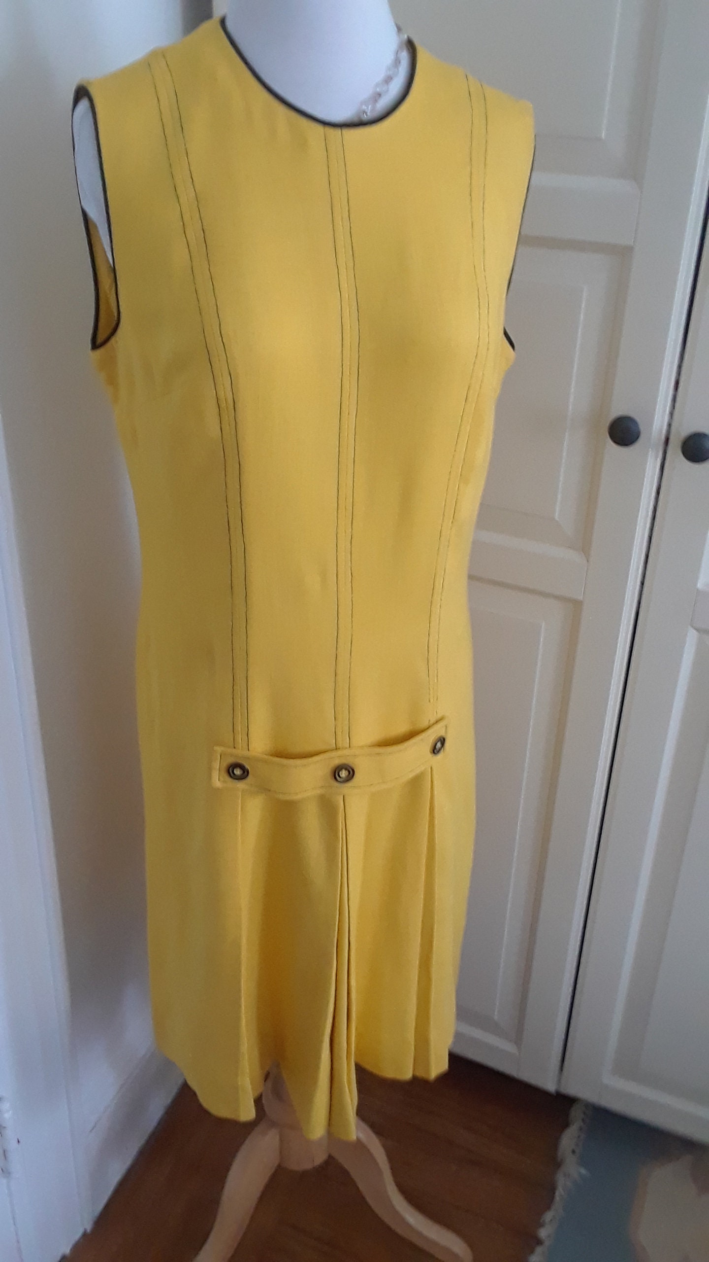 60s Dress Mod 1960s Lemon Yellow Linen Scooter Dress - Etsy