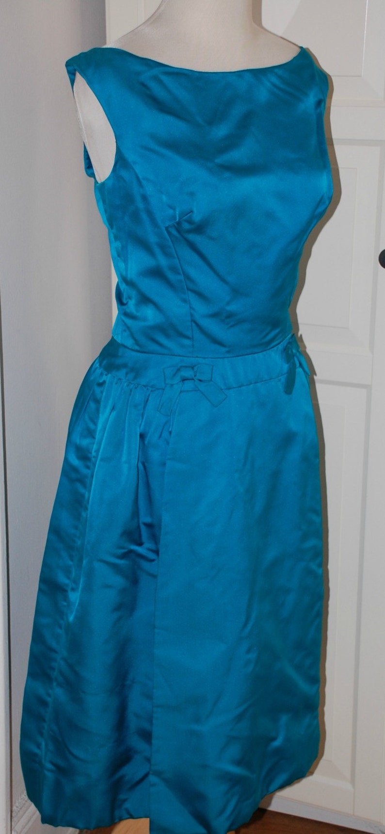 50s Cocktail Dress 1950s Blue Satin Low Back Cobalt Tea - Etsy