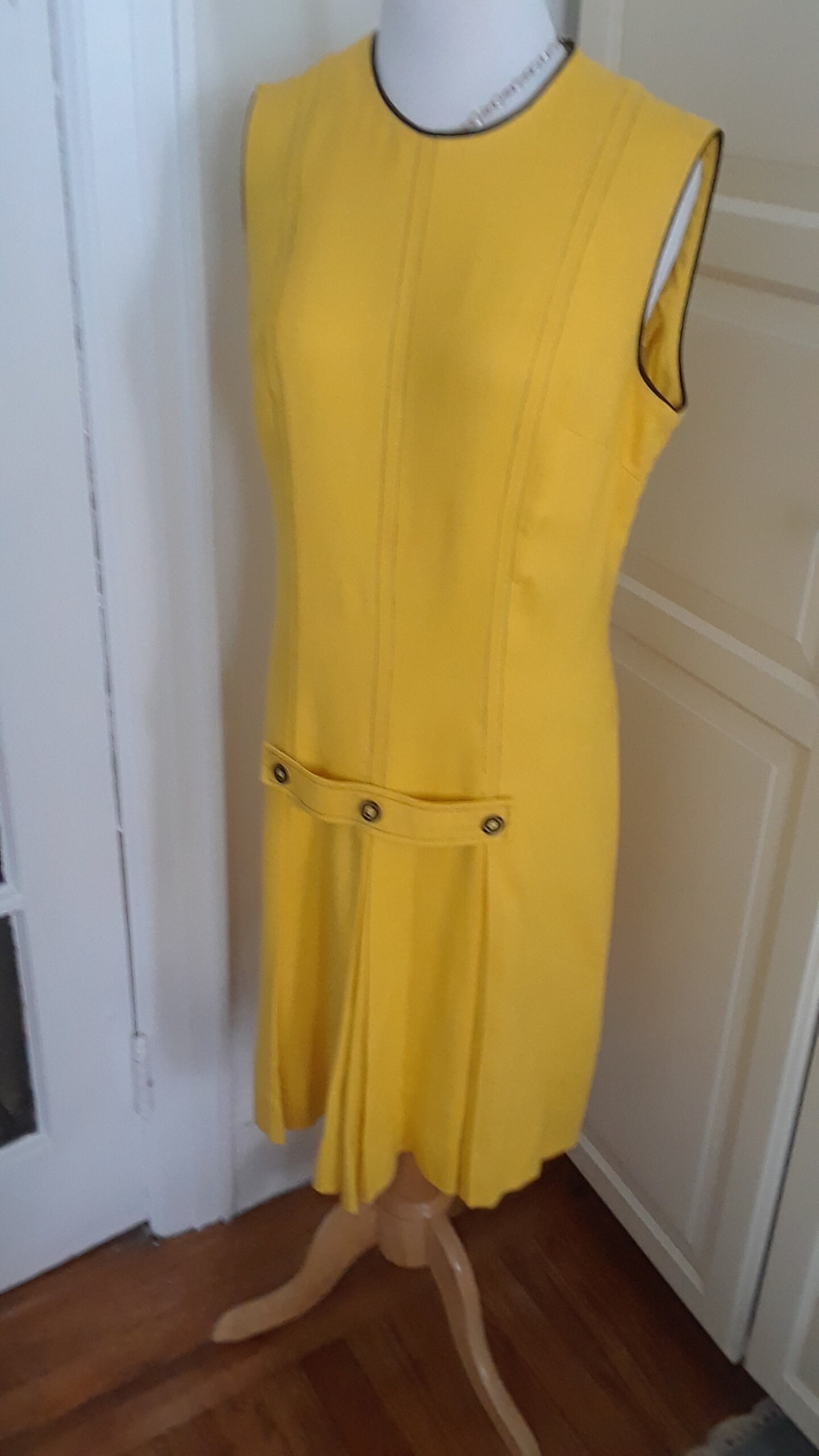 60s Dress Mod 1960s Lemon Yellow Linen Scooter Dress - Etsy