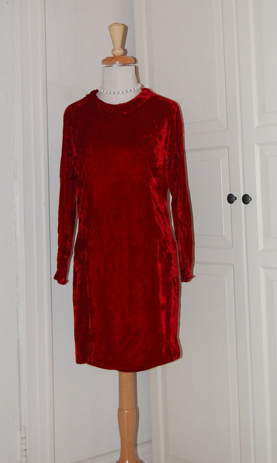 60s Dress, Mod, Scarlet Velvet, 1960s, Red, Mini,