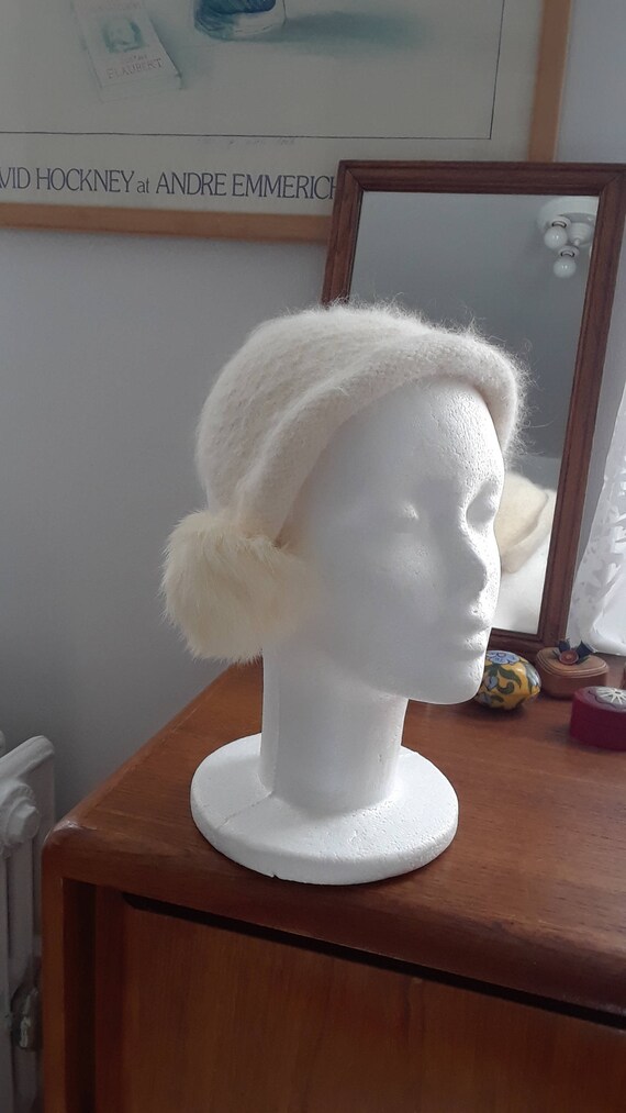 1950s Snowball Hat, Angora, Cashmere, Half Hat
