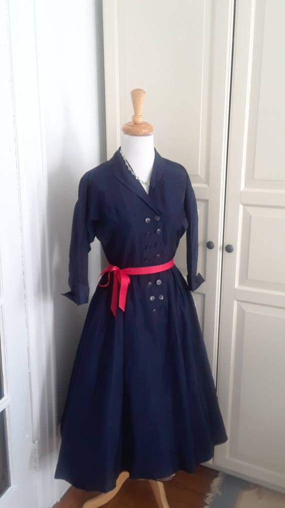 navy blue 50s dress