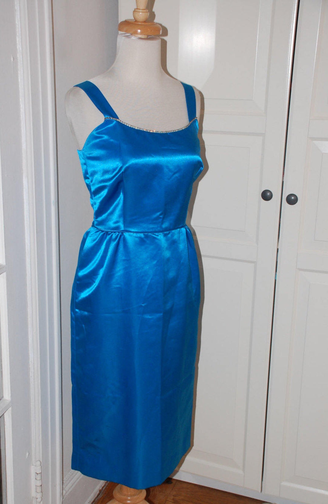 50s Wiggle Dress 1950s Satin Sky Blue Bombshell - Etsy