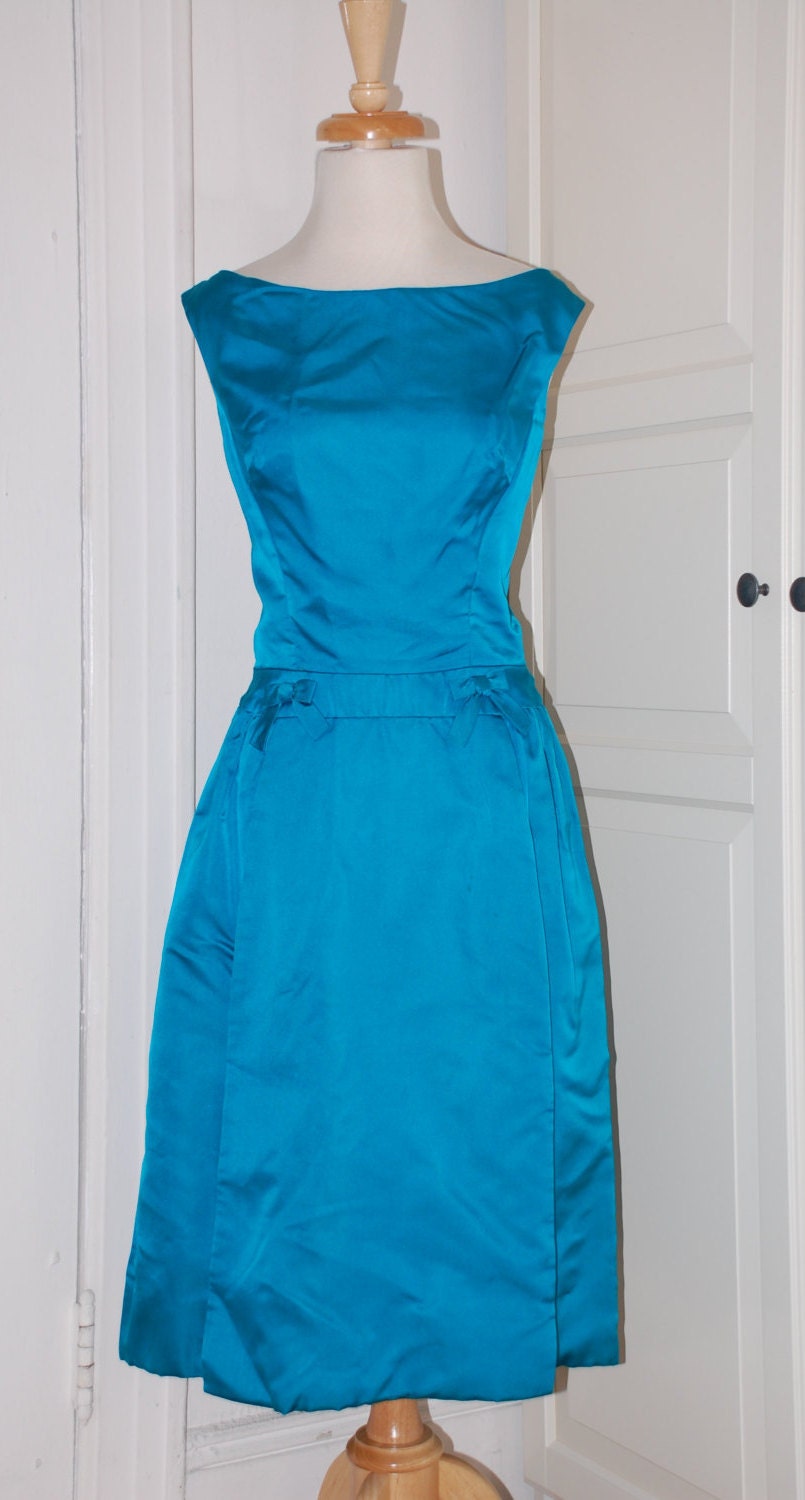 50s Cocktail Dress 1950s Blue Satin Low Back Cobalt Tea | Etsy