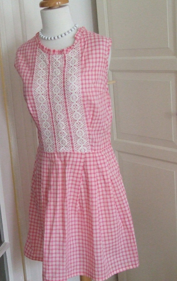 50s Dress, Pink, 1950s, Gingham, Cotton, Picnic Dr