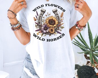 Boho Wildflower Graphic Tee: Vintage Style Garment-Dyed T-Shirt
