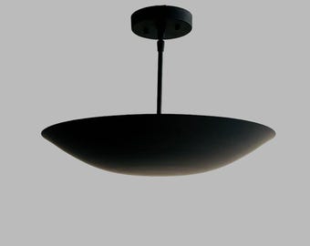 Mid Century Modern Matte Black Brass Chandelier - 6 Light Flush Mount