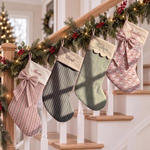Personalized Christmas Stocking: With Name Embroidery, Bow, Ruffle Cuff, and Lace Options