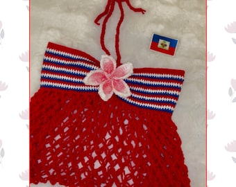 Crochet “Raine” Halter Top (Haiti Flag Inspired)