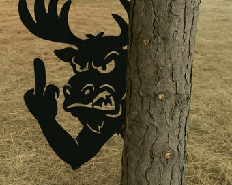 Peek-a-Boo Moose Metal Sign, Funny Deer Tree Yard Decor, Premium 14 Gauge Steel Outdoor Wall Art, Cheeky Prank Cutout Gift for Him
