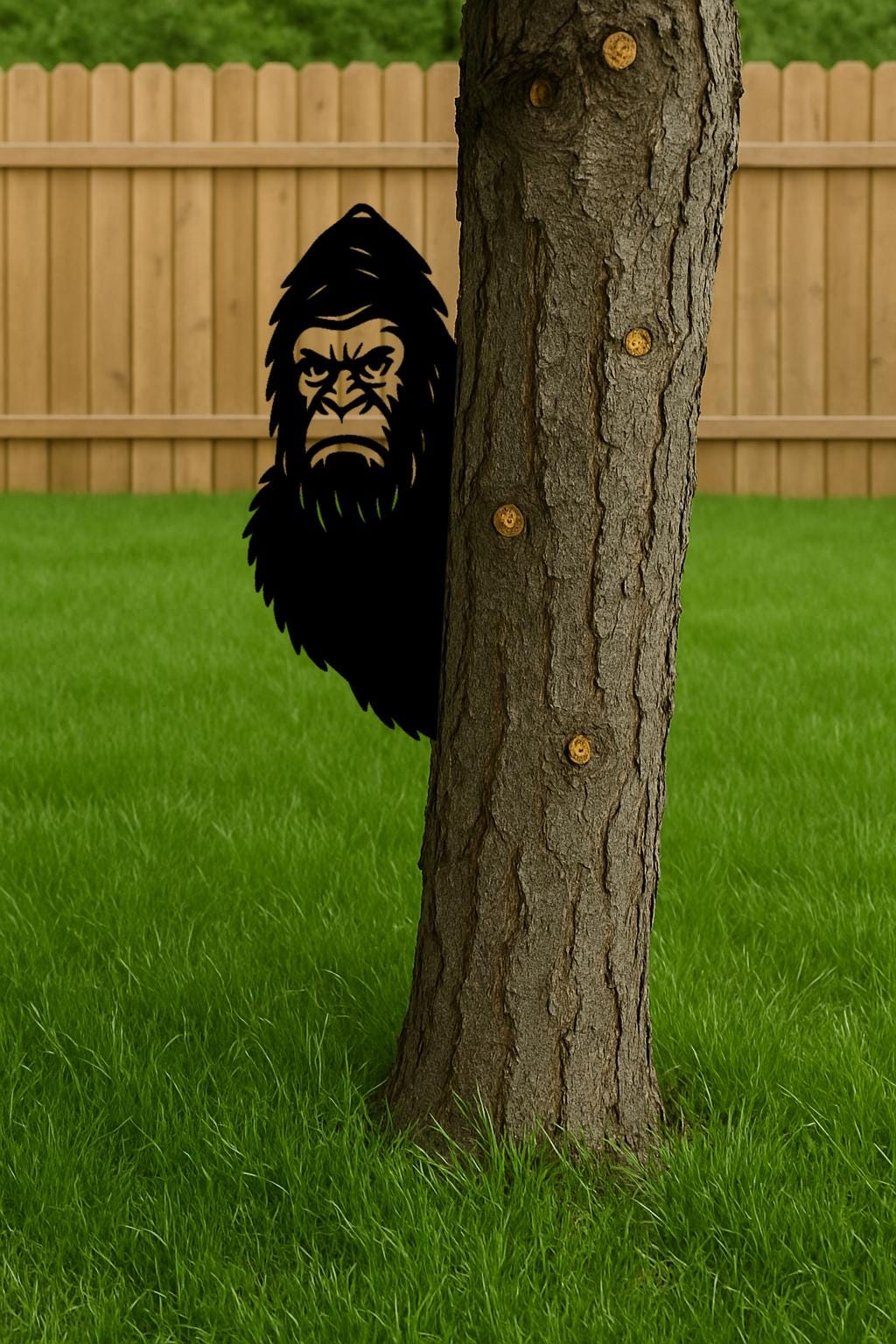 Halloween Decor Spooky Bigfoot Metal Sign, Peek a Boo Sasquatch Garden Decor, Funny Bigfoot Tree Art, Forest Halloween Prop
