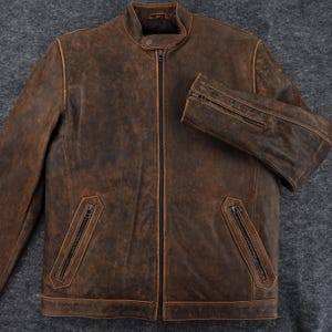 Mens Vintage Distressed Brown Genuine Biker&#39;s Real Leather Jacket