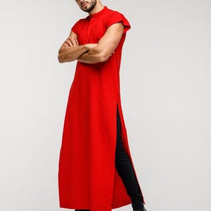 Red Linen Kaftan Dress - Men&#39;s Designer Side Split Caftan