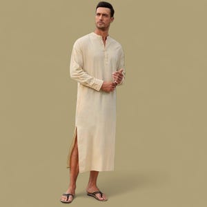 Beige Linen Men&#39;s Caftan - Lightweight Summer Robe