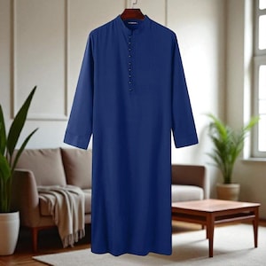 Mens Royal Blue Cotton Thobe - Emirati Jubba, Saudi Style