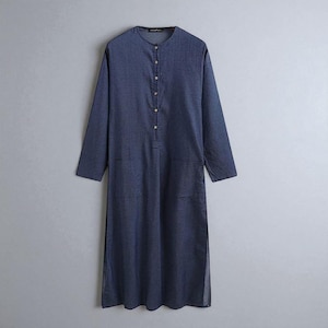 Men&#39;s Linen Caftan -  Navy Blue Loose Fit Tunic - Soft Linen