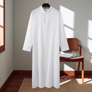 Muslim Men&#39;s Jubba Thobe - Long Sleeve Solid Color Breathable Robes Stand Collar Islamic Arabic Kaftan Men Abaya - Hajj Umrah Jubba Thobe