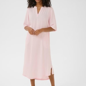 Pink Linen Caftan Dress - Handmade Flowy Maxi with Pockets