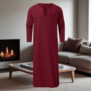 Men&#39;s Linen Kaftan Robe - Long Sleeve V-neck Thobe