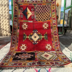 Handknuten röd ullmatta • Tribal Boho Oriental, 5x8 8x10 bild 1