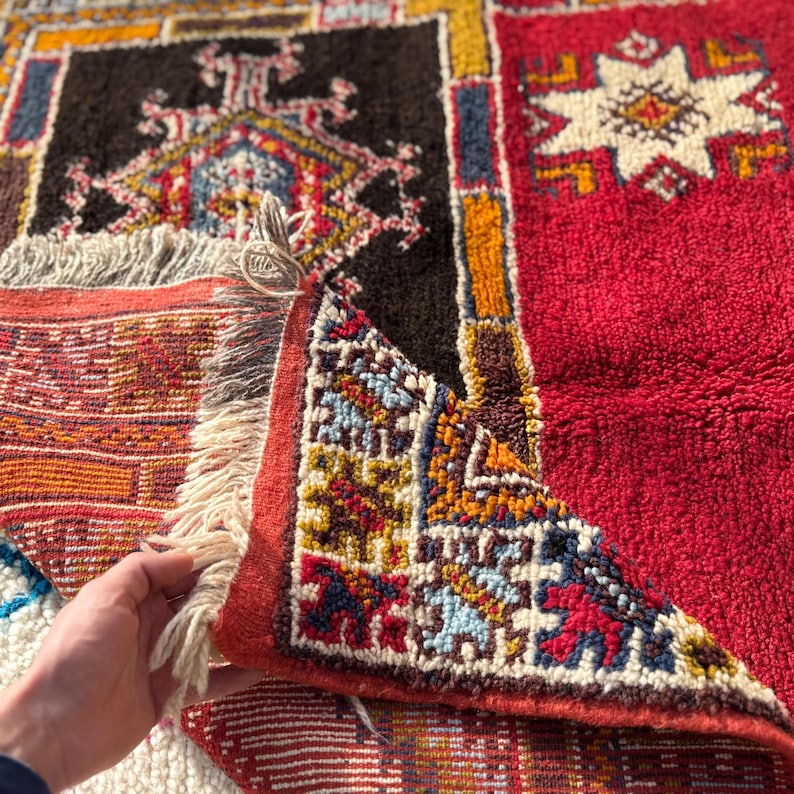 Handknuten röd ullmatta • Tribal Boho Oriental, 5x8 8x10 bild 6