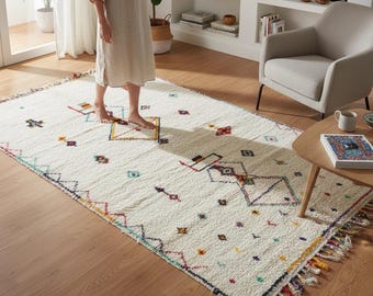 Handmade Knotted Berber Rug — Amazigh Symbols | Custom Sizes | Natural Wool, True Tones