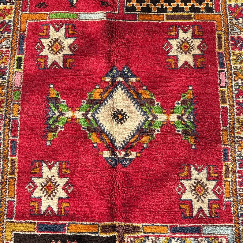 Handknuten röd ullmatta • Tribal Boho Oriental, 5x8 8x10 bild 11