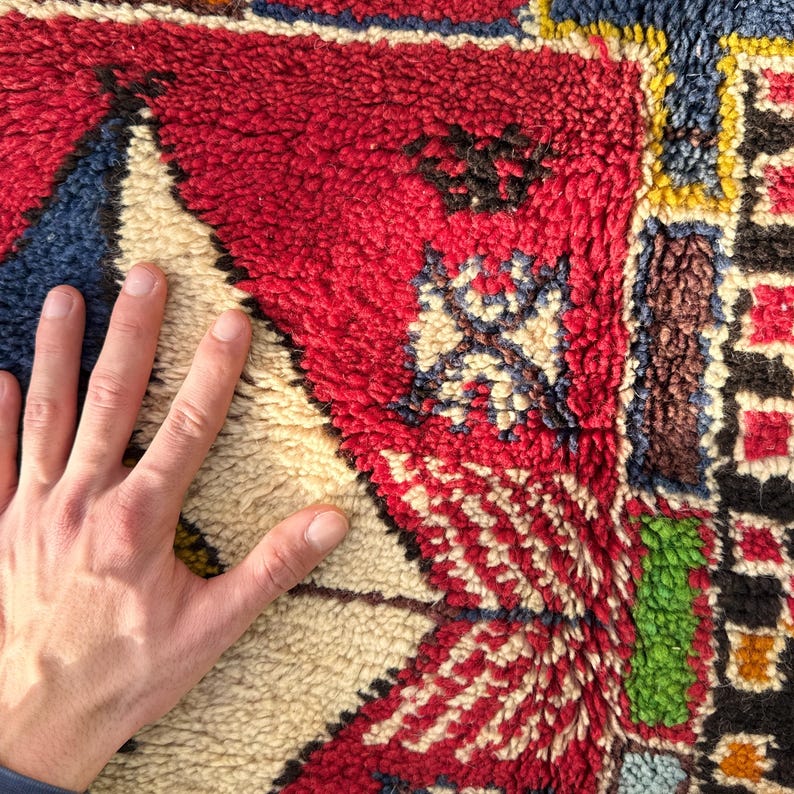 Handknuten röd ullmatta • Tribal Boho Oriental, 5x8 8x10 bild 5
