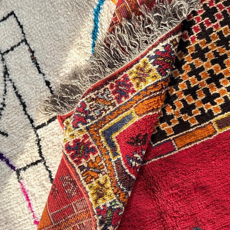 Handknuten röd ullmatta • Tribal Boho Oriental, 5x8 8x10 bild 10