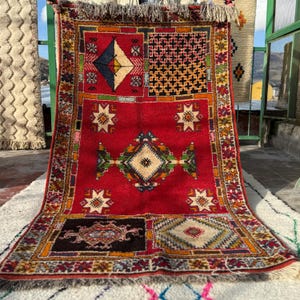 Handknuten röd ullmatta • Tribal Boho Oriental, 5x8 8x10 bild 17