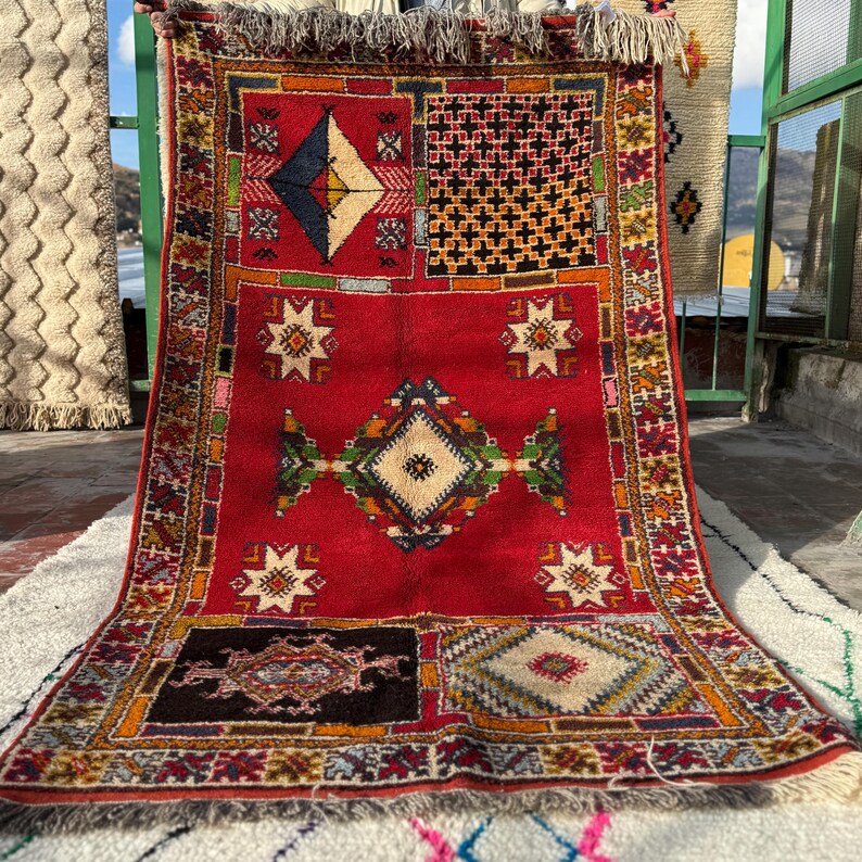 Handknuten röd ullmatta • Tribal Boho Oriental, 5x8 8x10 bild 17