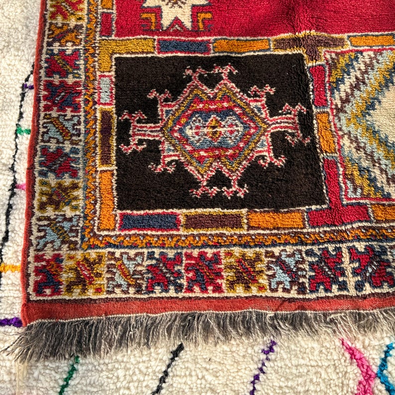 Handknuten röd ullmatta • Tribal Boho Oriental, 5x8 8x10 bild 8