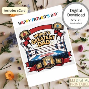 Cartão de luta livre para o Dia dos Pais + eCard – Cartão 5x7 para impressão para o pai – Download digital – Presente engraçado e exclusivo para ele