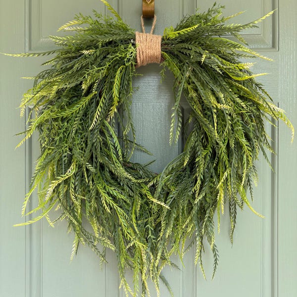 Full Saw Grass Front Door Wreath — Natural Greenery Farmhouse Wreath, Year-Round Minimalist Home Decor