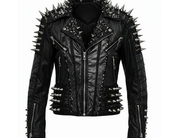 Spiked Black Flame Leather Jacket: Gothic Punk Biker Costume - Etsy