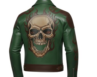 Men's Skull Flame Leather Jacket – Handmade Biker Coat – Punk Rock
