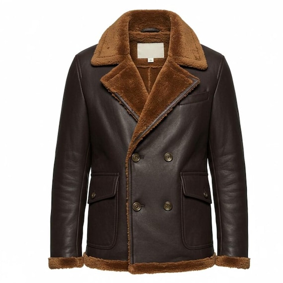 brown shearling winter coat mens