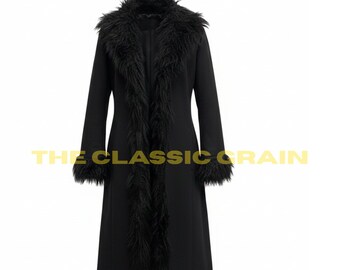 レディース ブラック ペニーレーン コート – フェイクファー シアリング アフガン ジャケット – レザー ロング 70年代スタイル
