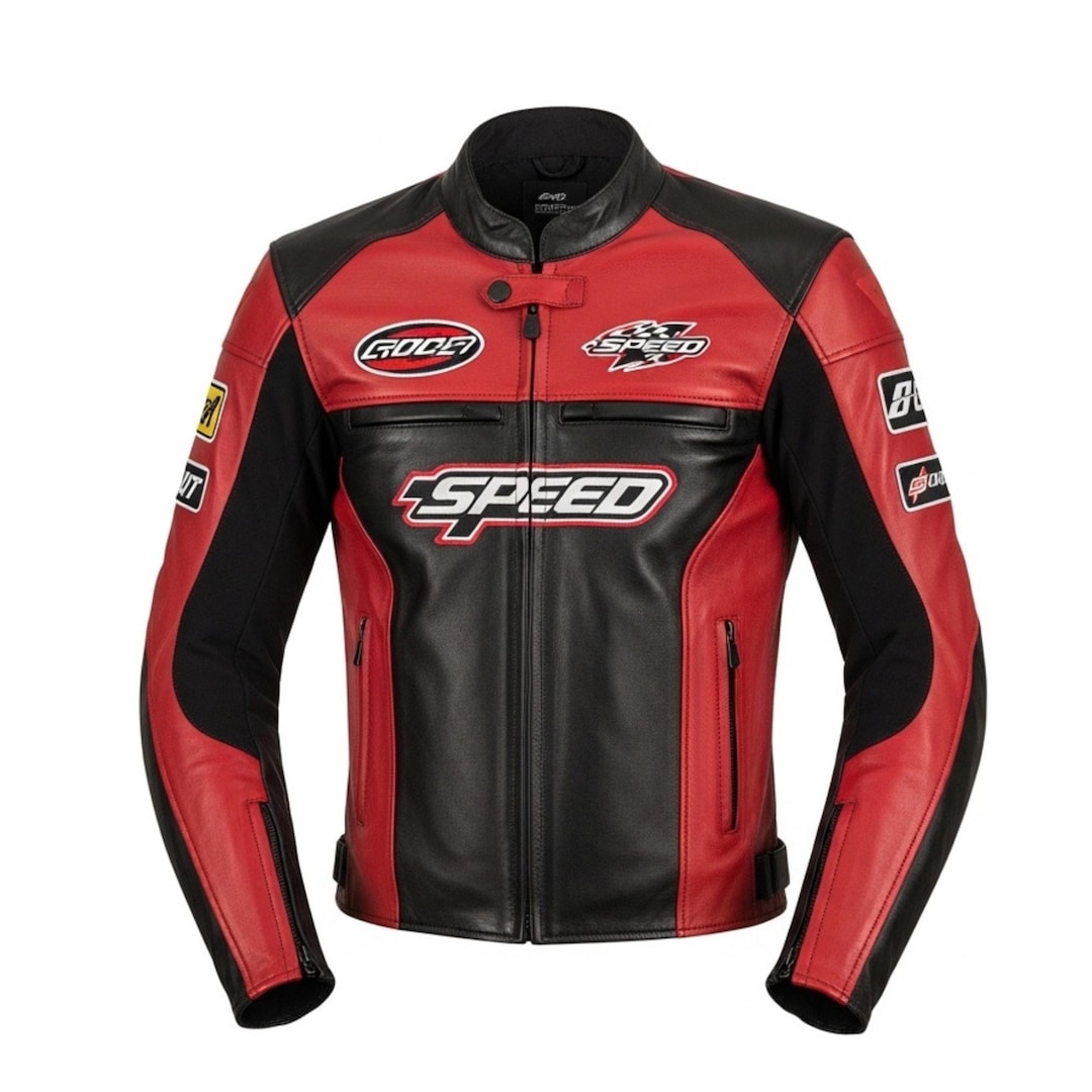 Homme Red Racing Jacket Speed Racing Leather Jacket Red Black Biker Jacket Moto GP Style ...