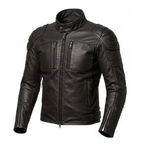 Blouson moto en cuir noir pour homme | Équipement de motard élégant avec armure | Détail de la fermeture éclair | Coupe durable et ajustable | Cavalier haut de gamme