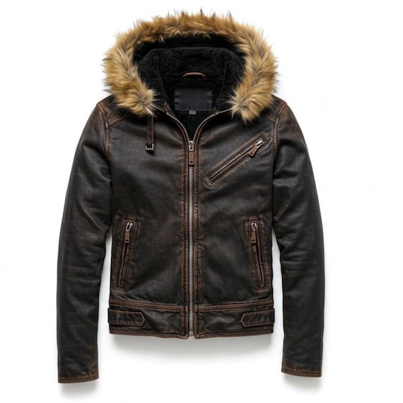 Winterjacke Herren Lederjacke Mit Fell Kapuze Bikerjacke Mit Fell