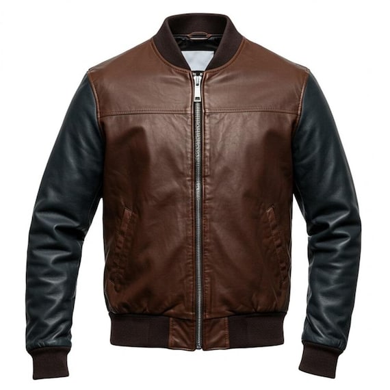 ジャケット・アウター Leather bomber jacket black brown 2X Men's Two-tone Cowhide Leather Bomber Jacket, Black Brown Color