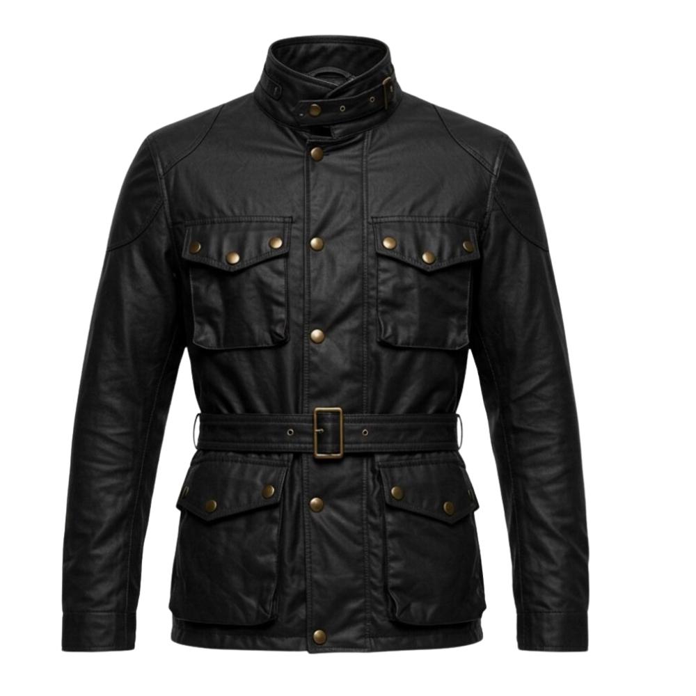 Men's Black Leather Field Jacket, Handmade Military Cowhide Coat